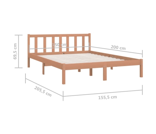 Estructura de cama doble sin colchón madera maciza marrón miel