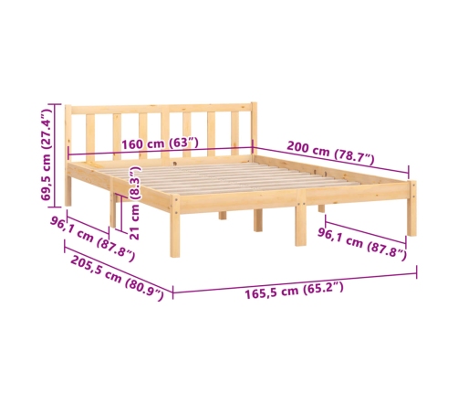 Estructura de cama sin colchón madera maciza 160x200 cm