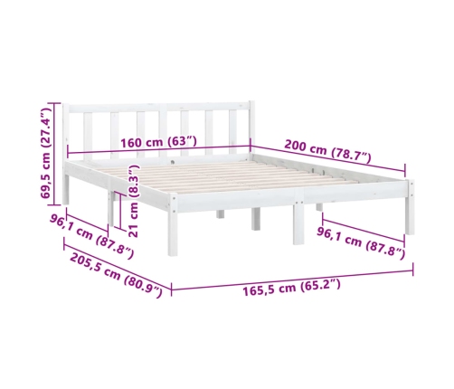 Estructura de cama sin colchón madera maciza blanco 160x200 cm