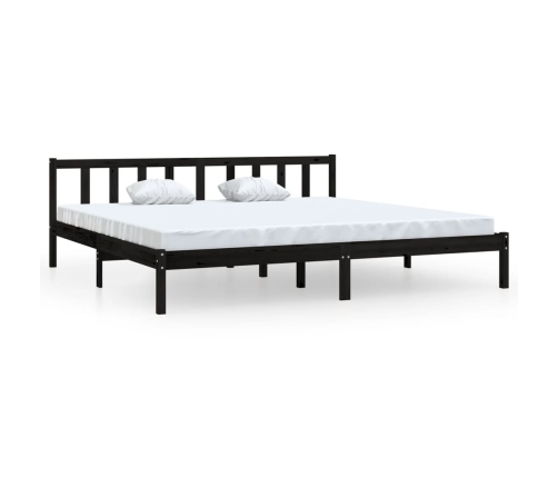 Estructura de cama doble sin colchón madera maciza negro