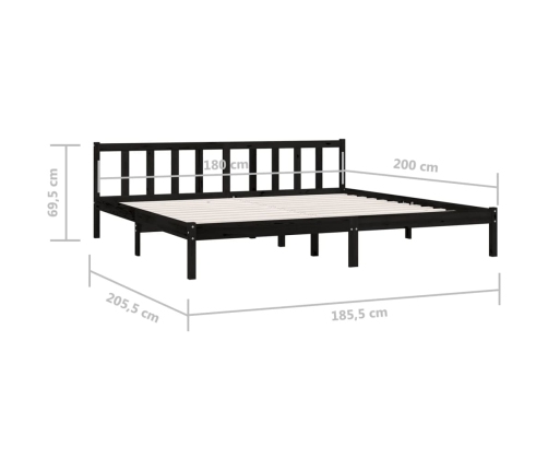 Estructura de cama doble sin colchón madera maciza negro