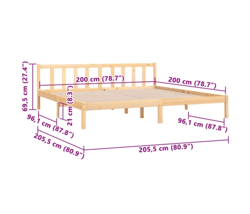 Estructura de cama madera maciza de pino 200x200 cm