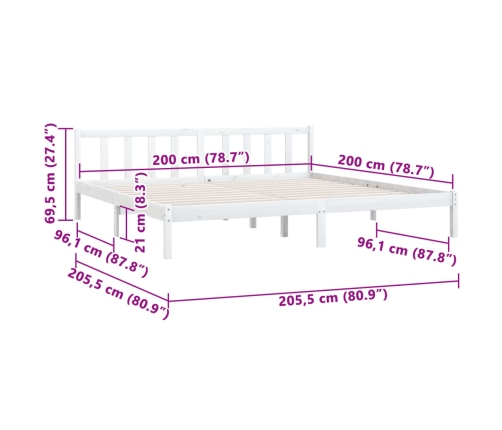 vidaXL Estructura de cama de madera maciza de pino blanca 200x200 cm