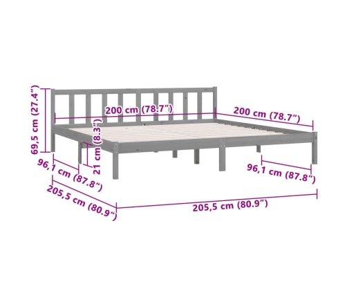 Estructura de cama sin colchón madera maciza gris 200x200 cm