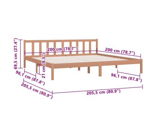 Estructura de cama madera maciza pino marrón miel 200x200 cm