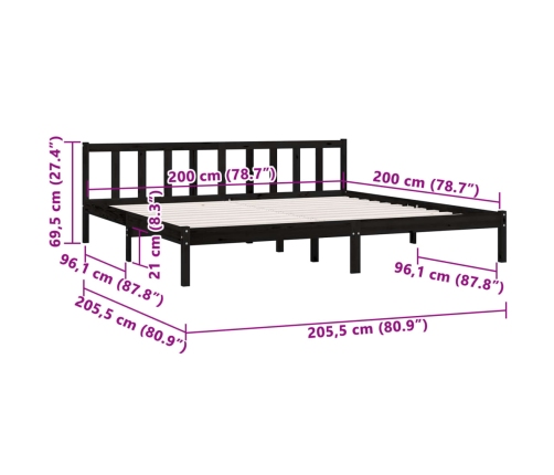 Estructura de cama sin colchón madera maciza negro 200x200 cm