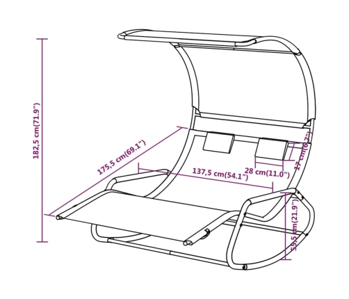 vidaXL Tumbona mecedora doble con toldo gris y crema