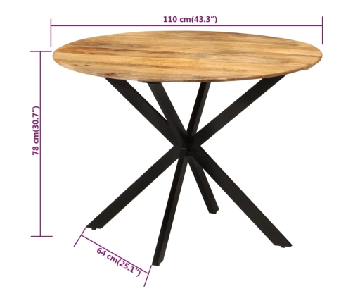 Mesa de comedor madera maciza de mango y acero 110x78 cm