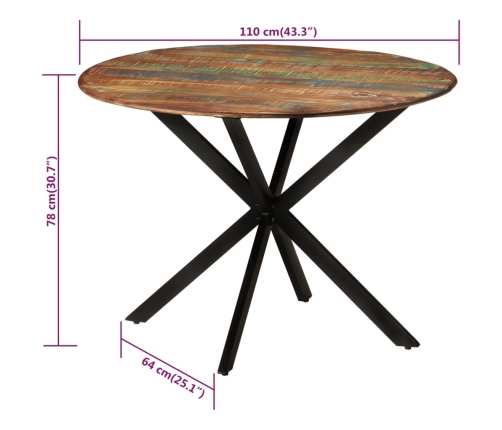 Mesa de comedor madera maciza reciclada y acero 110x78 cm