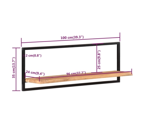 Estantes de pared 2 unidades madera maciza acacia 100x24x35 cm