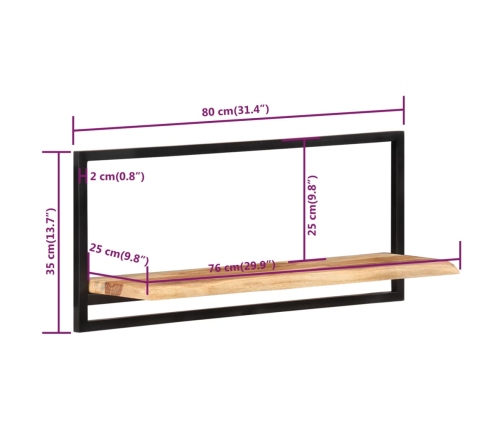 Estantes de pared 2 unidades madera maciza acacia 80x25x35 cm