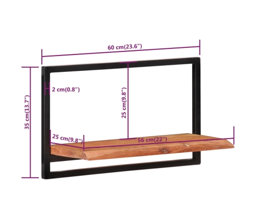 vidaXL Estantes de pared 2 unidades madera maciza acacia 60x25x35 cm