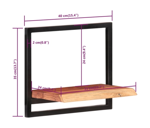 Estantes de pared 2 unidades madera maciza acacia 40x24x35 cm