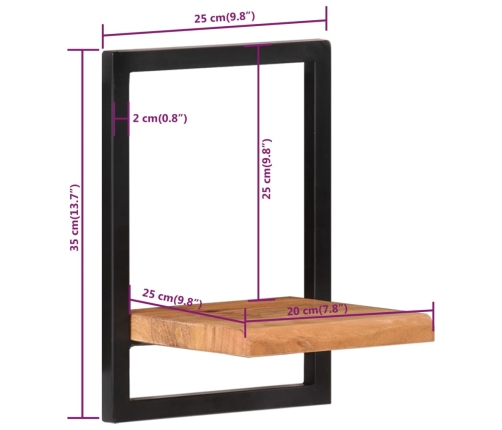 Estantes de pared 2 unidades madera maciza acacia 25x25x35 cm