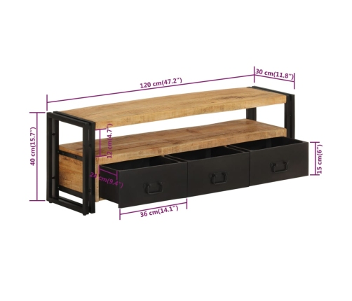 Mueble de TV madera maciza de mango 120x30x40 cm