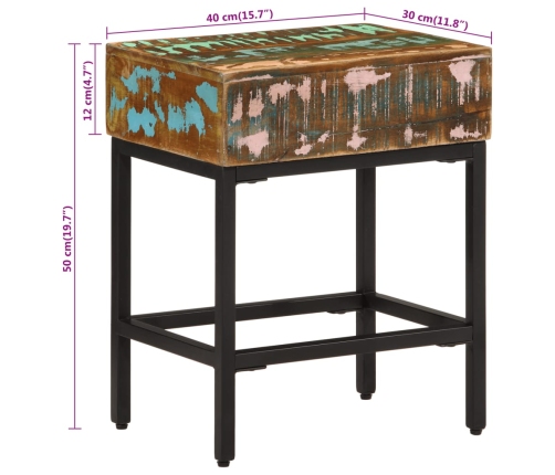 Mesa auxiliar madera maciza reciclada 40x30x51 cm