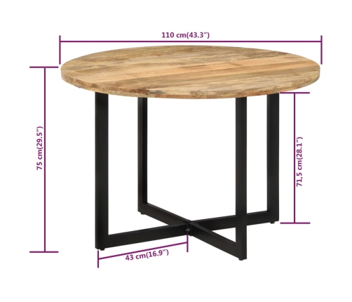 Mesa de comedor madera maciza de mango 110x75 cm