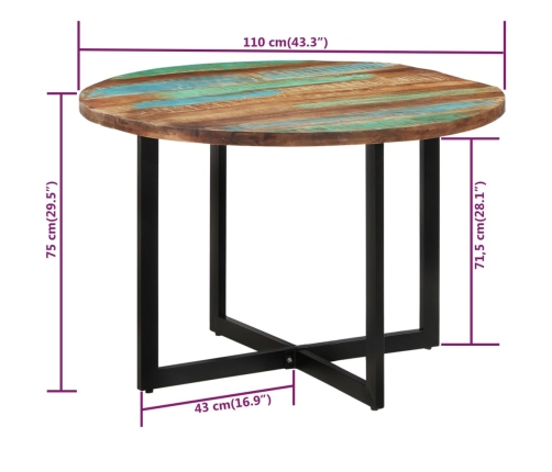 Mesa de comedor madera maciza reciclada 110x75 cm