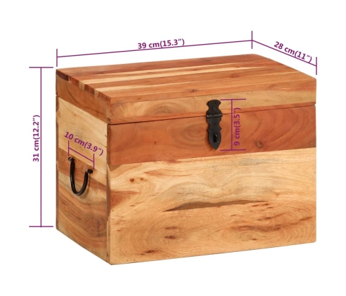 Caja de almacenaje madera maciza de acacia 39x28x31 cm