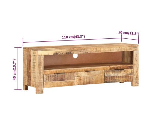 Mueble para TV de madera maciza de mango rugosa 110x30x40 cm