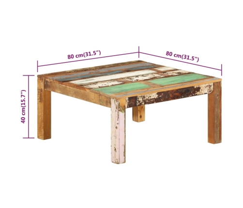 vidaXL Mesa de centro de madera maciza reciclada 80x80x40 cm