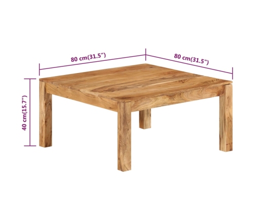 Mesa de centro de madera maciza de acacia 80x80x40 cm