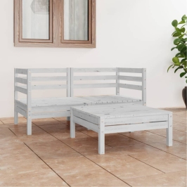 Juego de muebles de jardín 3 pzas madera maciza de pino blanco