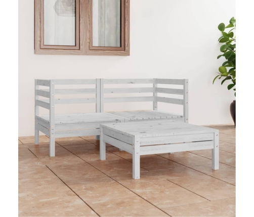 Juego de muebles de jardín 3 pzas madera maciza de pino blanco