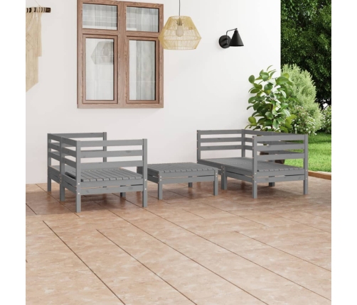 Juego de muebles de jardín 5 piezas madera maciza de pino gris