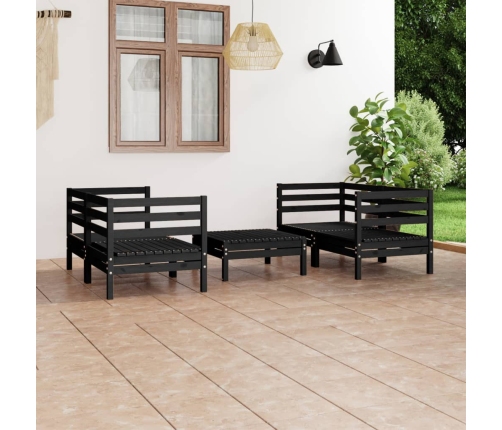 Juego de muebles de jardín 5 pzas madera de pino maciza negro