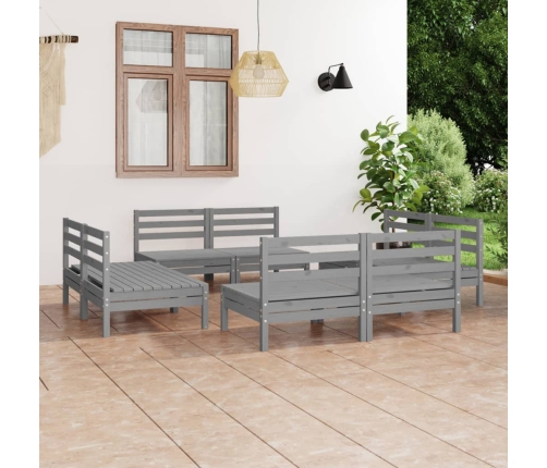 Juego de muebles de jardín 8 piezas madera de pino maciza gris