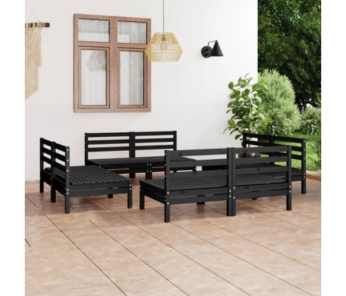 Juego de muebles de jardín 8 pzas madera maciza de pino negro