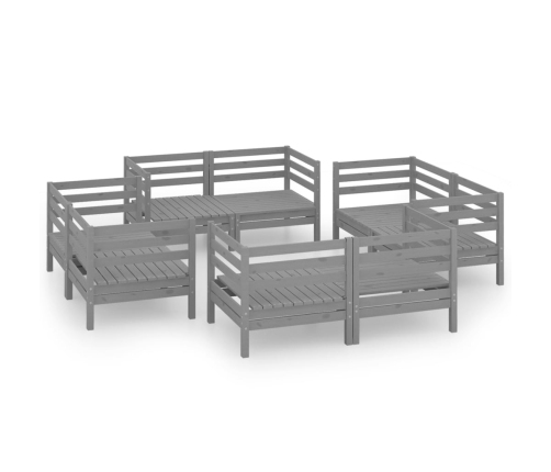 Juego de muebles de jardín 8 piezas madera maciza de pino gris
