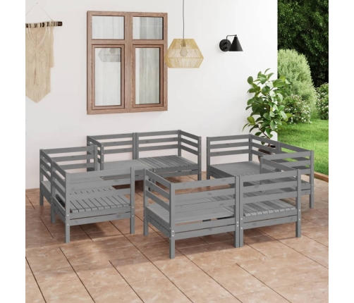 Juego de muebles de jardín 8 piezas madera maciza de pino gris