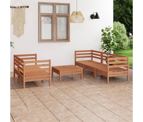 Juego muebles de jardín 6 pzas madera maciza pino marrón miel