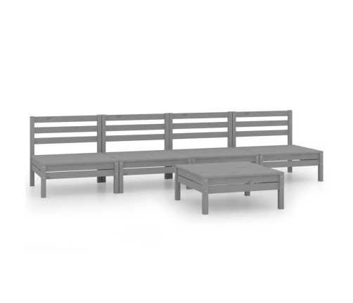 Juego de muebles de jardín 5 piezas madera maciza de pino gris