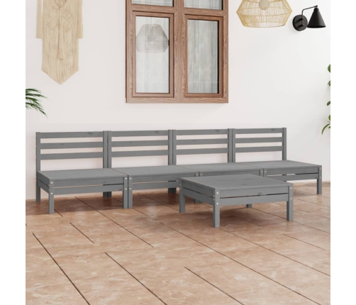 Juego de muebles de jardín 5 piezas madera maciza de pino gris