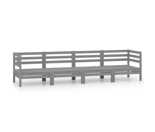 Juego de muebles de jardín 4 piezas madera maciza de pino gris