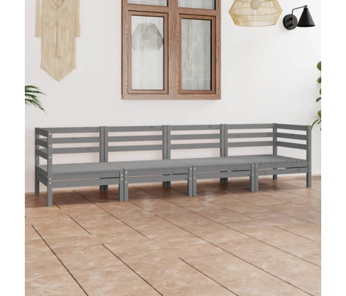 Juego de muebles de jardín 4 piezas madera maciza de pino gris