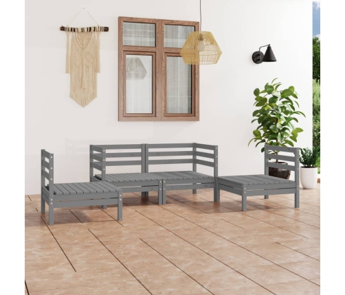 Juego de muebles de jardín 4 piezas madera maciza de pino gris
