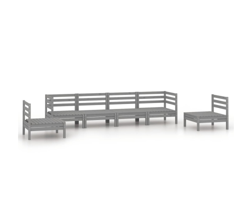 Juego de muebles de jardín 6 piezas madera maciza de pino gris
