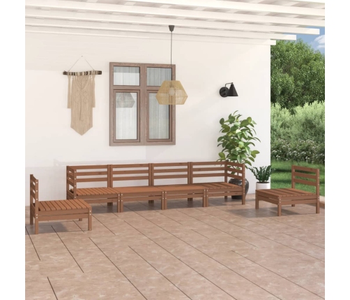 Juego muebles de jardín 6 pzas madera maciza pino marrón miel