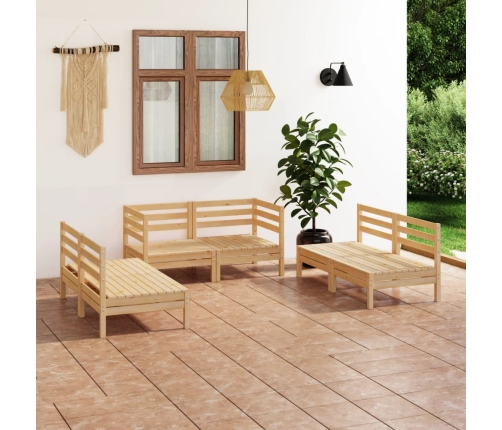 Juego de muebles de jardín 6 piezas madera maciza de pino