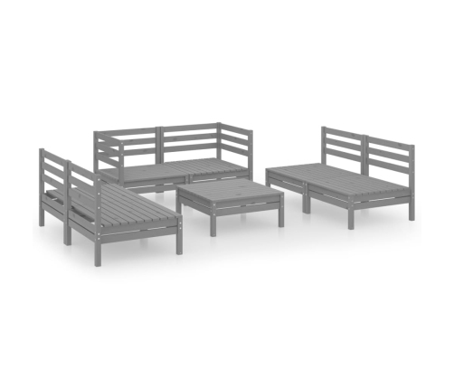 Juego de muebles de jardín 7 piezas madera maciza de pino gris