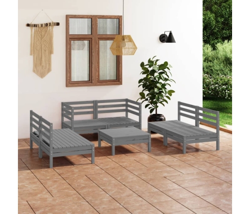 Juego de muebles de jardín 7 piezas madera maciza de pino gris