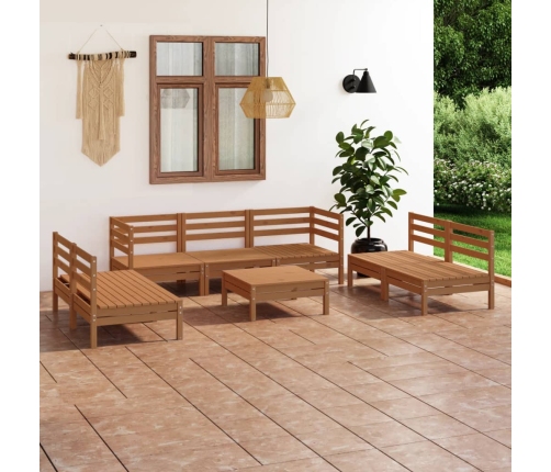 Juego muebles de jardín 8 pzas madera maciza pino marrón miel