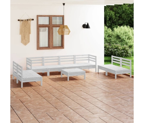 Juego de muebles de jardín 9 piezas madera maciza pino blanco