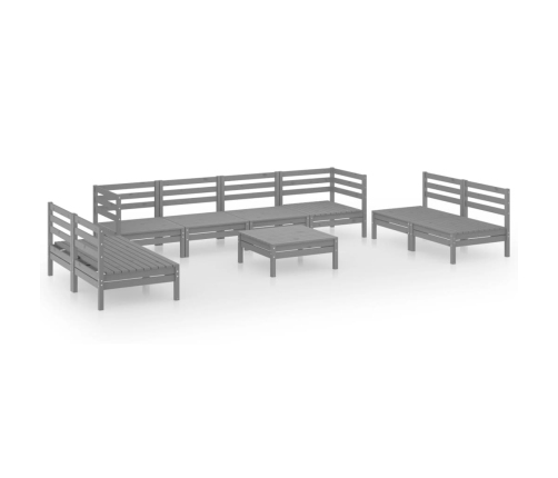 Juego de muebles de jardín 9 piezas madera maciza de pino gris