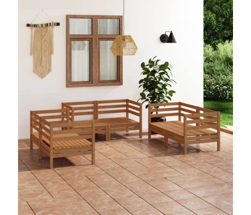 Muebles de jardín 8 piezas marrón miel madera maciza de pino