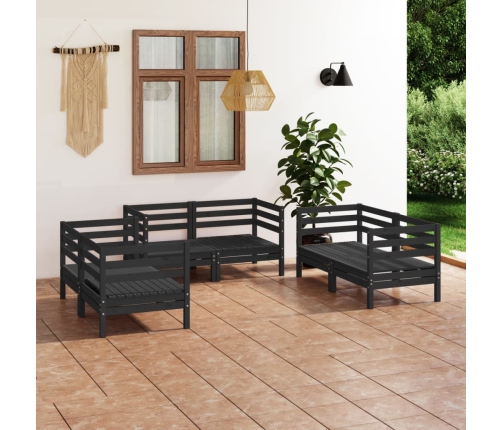 Juego de muebles de jardín 6 pzas madera de pino maciza negro